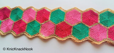 Fuchsia, Pink, Green And Gold Embroidered Trim
